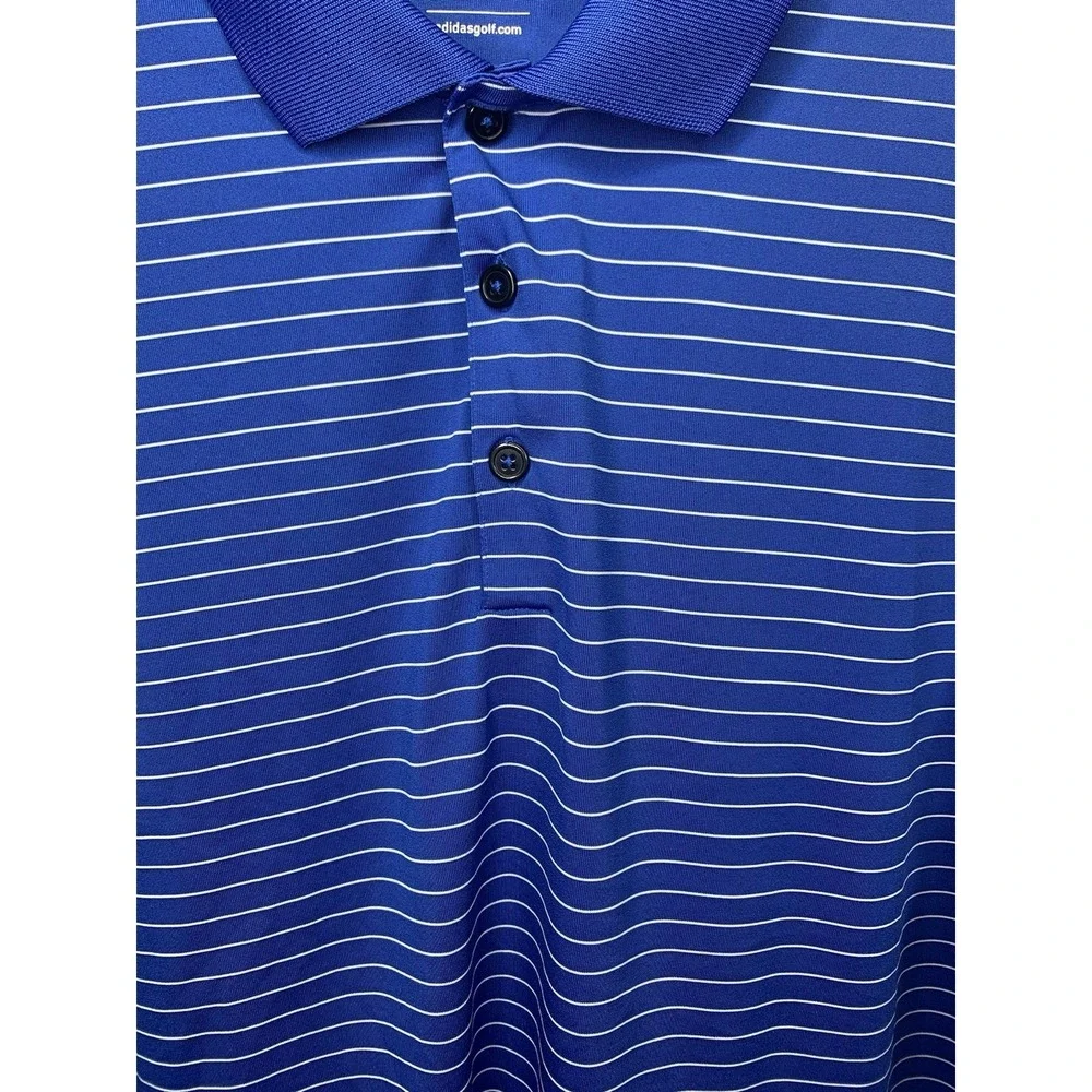Mens L Climalite Adidas‎ Golf Blue Preppy Short Sleeve Polo Striped Shirt